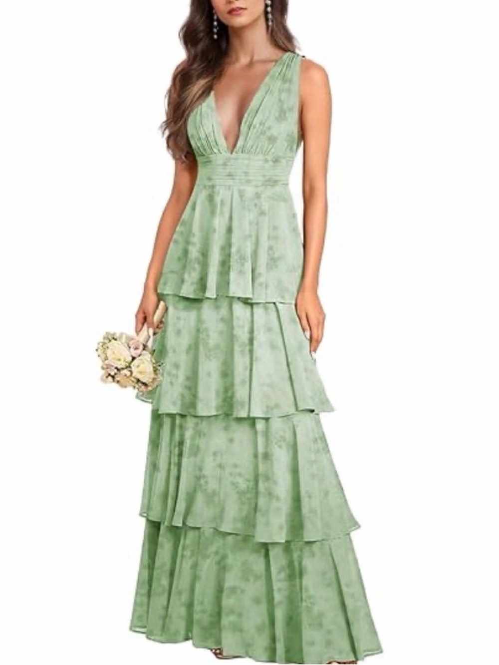 🤍New ManDu Deep V Neck Tulle Sleeveless Tiered Dress🤍